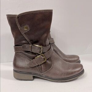 Baretraps Brown Sabella Leather Fur Lined Side Zip Moto Boots